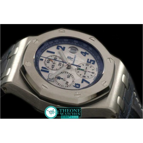 AUDEMARS PIGUET - Royal Oak Chronograph SS/LE Wht/Blue A-7750 Sec@12