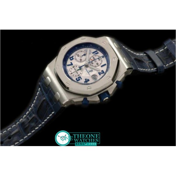 AUDEMARS PIGUET - Royal Oak Chronograph SS/LE Wht/Blue A-7750 Sec@12