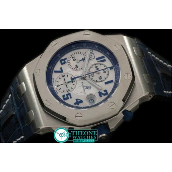 AUDEMARS PIGUET - Royal Oak Chronograph SS/LE Wht/Blue A-7750 Sec@12