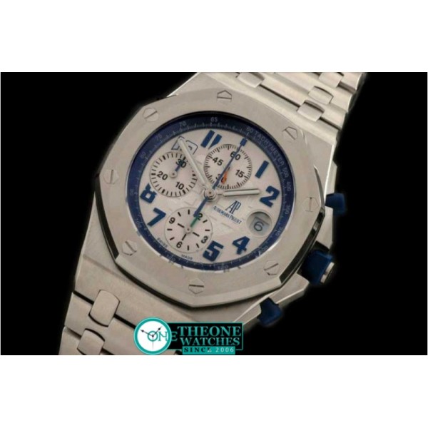 AUDEMARS PIGUET - Royal Oak Chronograph SS/SS Wht/Blue A-7750 Sec@12