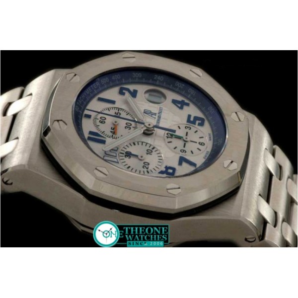 AUDEMARS PIGUET - Royal Oak Chronograph SS/SS Wht/Blue A-7750 Sec@12