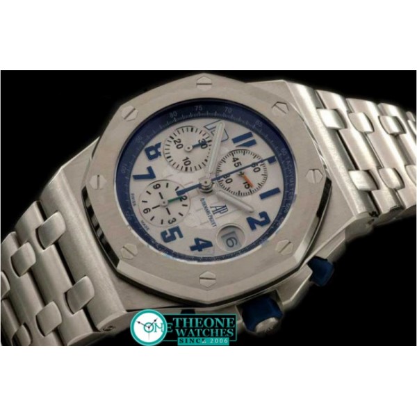 AUDEMARS PIGUET - Royal Oak Chronograph SS/SS Wht/Blue A-7750 Sec@12