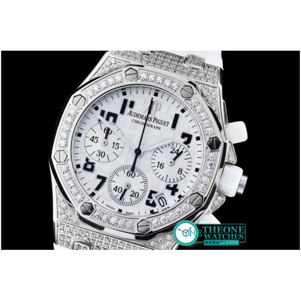 Audemars Piguet - Royal Oak Ladies Chrono SS/RU Wht Num Diam Bez VK64