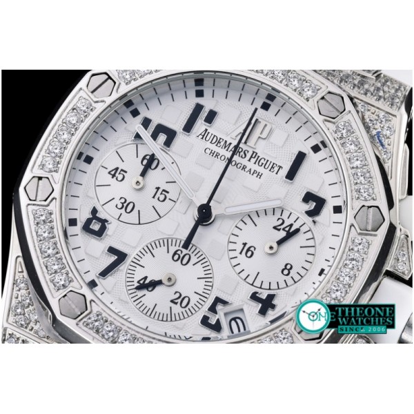 Audemars Piguet - Royal Oak Ladies Chrono SS/RU Wht Num Diam Bez VK64