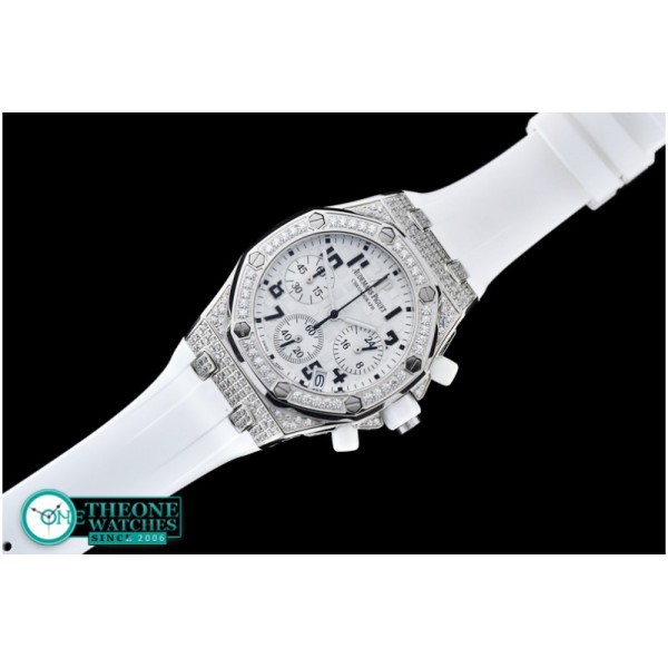 Audemars Piguet - Royal Oak Ladies Chrono SS/RU Wht Num Diam Bez VK64