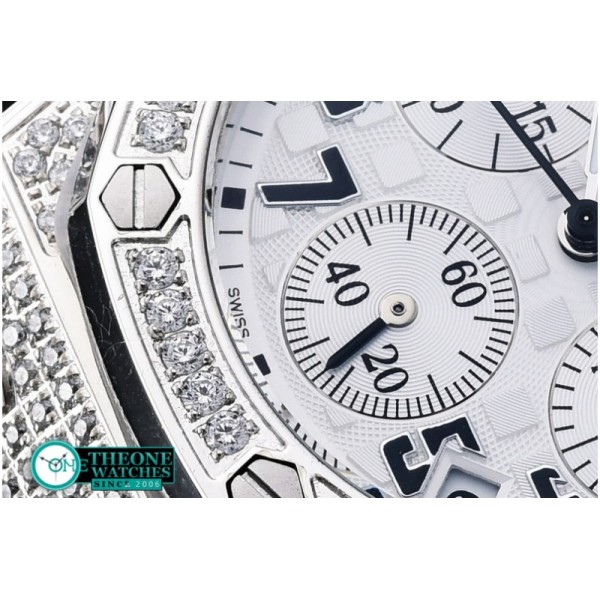 Audemars Piguet - Royal Oak Ladies Chrono SS/RU Wht Num Diam Bez VK64