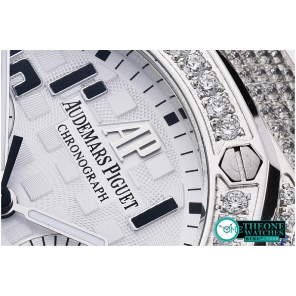 Audemars Piguet - Royal Oak Ladies Chrono SS/RU Wht Num Diam Bez VK64