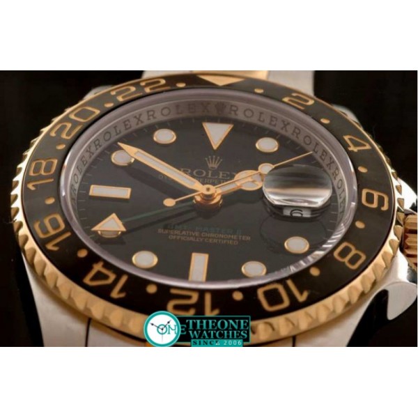 Rolex - SS/YG Anni GMT Black Asia Eta 2836 GMT Hand Ind Ad