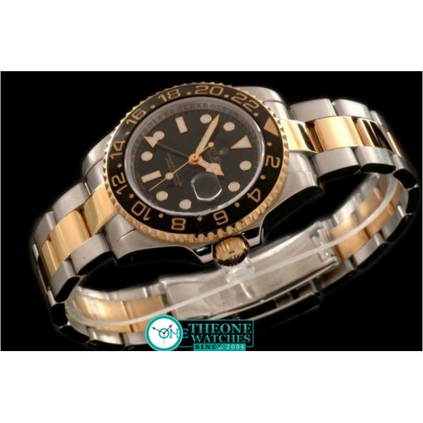 Rolex - SS/YG Anni GMT Black Asia Eta 2836 GMT Hand Ind Ad