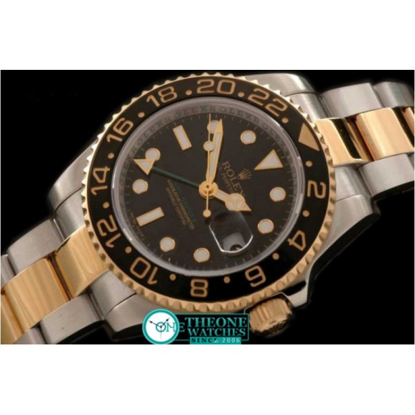 Rolex - SS/YG Anni GMT Black Asia Eta 2836 GMT Hand Ind Ad