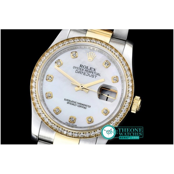 Rolex - DateJust Mens 36mm YG/SS White MOP Diam BP Asia 2836