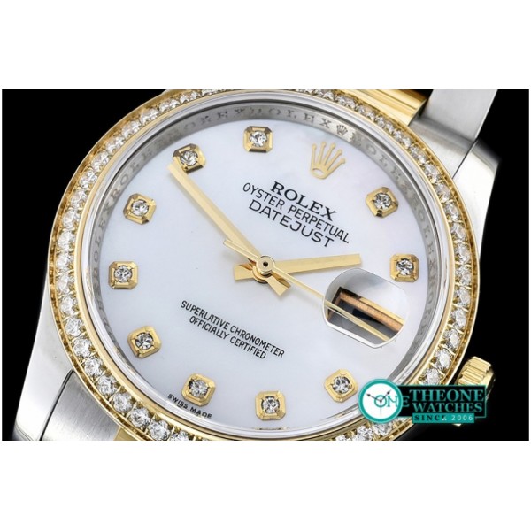 Rolex - DateJust Mens 36mm YG/SS White MOP Diam BP Asia 2836