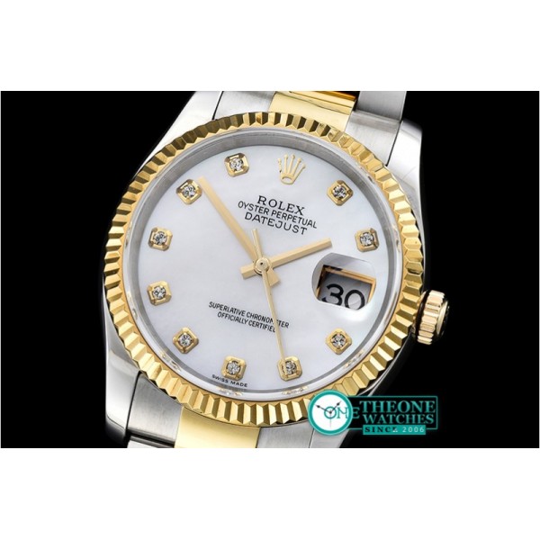 Rolex - DateJust Mens YG/SS White MOP Diams BP Swiss 2836