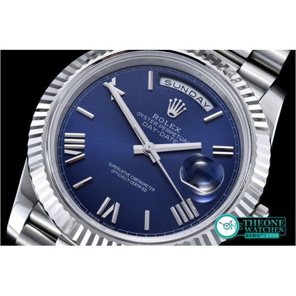 Rolex - DayDate 40mm SS/SS Blue Roman Fluted Noob A3255 Mod