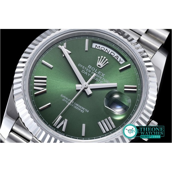 Rolex - DayDate 40mm SS/SS Green Roman Fluted Noob A3255 Mod