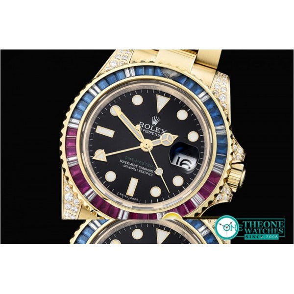 Rolex - GMT II Red/Blue Rubies YG/YG Blk BP A3186 Mod