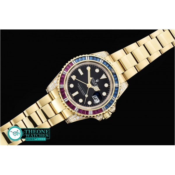 Rolex - GMT II Red/Blue Rubies YG/YG Blk BP A3186 Mod