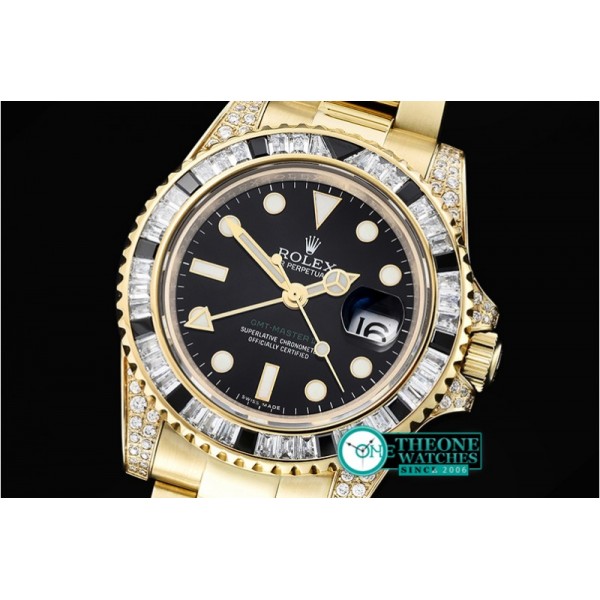 Rolex - GMT II Blk/Wht Rubies YG/YG Blk BP A3186 Mod