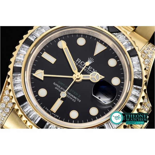 Rolex - GMT II Blk/Wht Rubies YG/YG Blk BP A3186 Mod