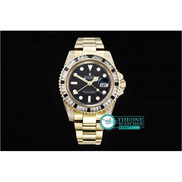 Rolex - GMT II Blk/Wht Rubies YG/YG Blk BP A3186 Mod