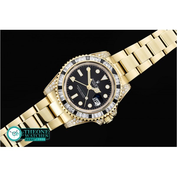 Rolex - GMT II Blk/Wht Rubies YG/YG Blk BP A3186 Mod