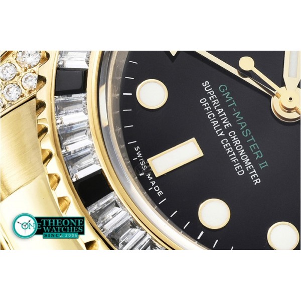 Rolex - GMT II Blk/Wht Rubies YG/YG Blk BP A3186 Mod