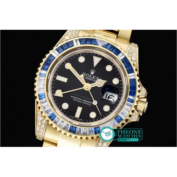 Rolex - GMT II Blue/Wht Rubies YG/YG Blk BP A3186 Mod