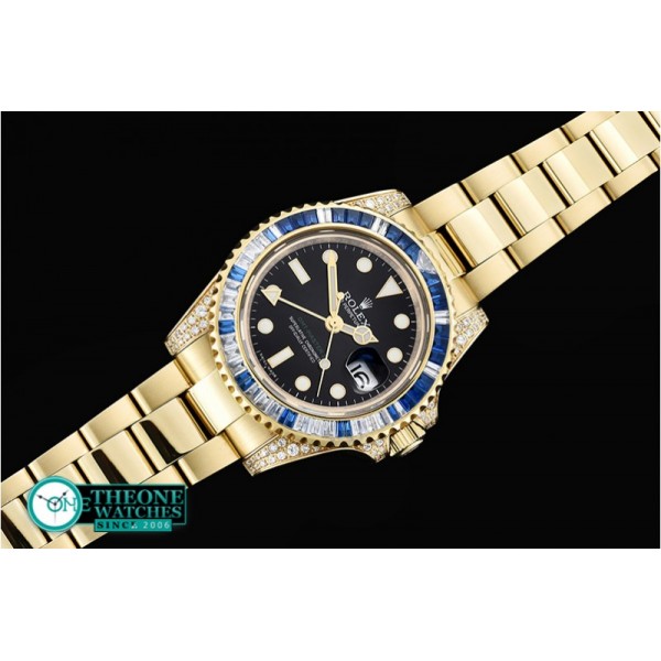 Rolex - GMT II Blue/Wht Rubies YG/YG Blk BP A3186 Mod