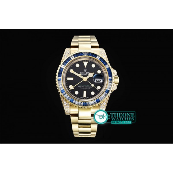 Rolex - GMT II Blue/Wht Rubies YG/YG Blk BP A3186 Mod