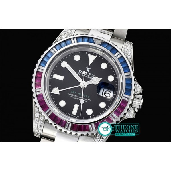 Rolex - GMT II Red/Blue Rubies SS/SS Blk BP A3186 Mod