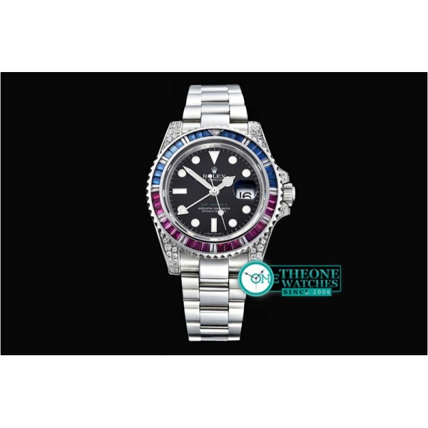 Rolex - GMT II Red/Blue Rubies SS/SS Blk BP A3186 Mod