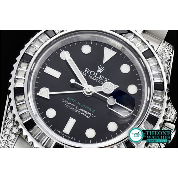 Rolex - GMT II Black/Wht Rubies SS/SS Blk BP A3186 Mod