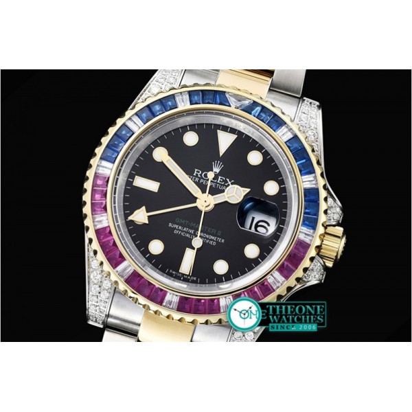 Rolex - GMT II Red/Blue Rubies YG/SS Blk BP A3186 Mod