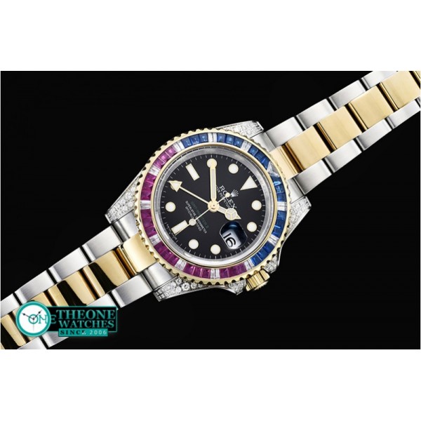 Rolex - GMT II Red/Blue Rubies YG/SS Blk BP A3186 Mod