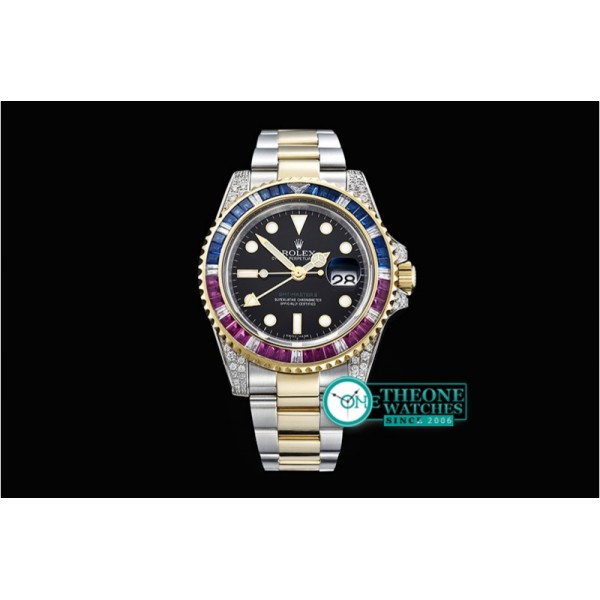 Rolex - GMT II Red/Blue Rubies YG/SS Blk BP A3186 Mod