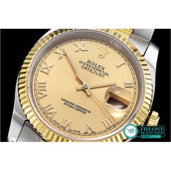 Rolex - DJ 36mm Oyst Flt YG/SS (Wrap) Gold Roman BP A3135 Mod