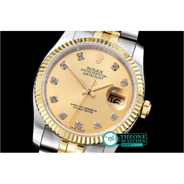 Rolex - DJ 36mm Oyst Flt YG/SS (Wrap) Gold Diams BP A3135 Mod