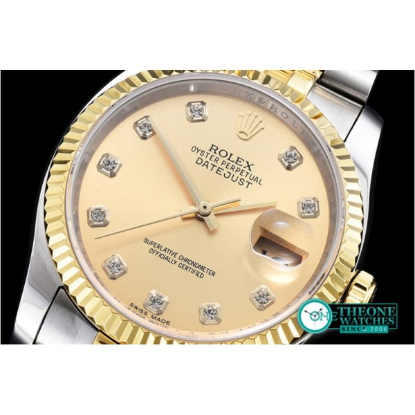 Rolex - DJ 36mm Oyst Flt YG/SS (Wrap) Gold Diams BP A3135 Mod