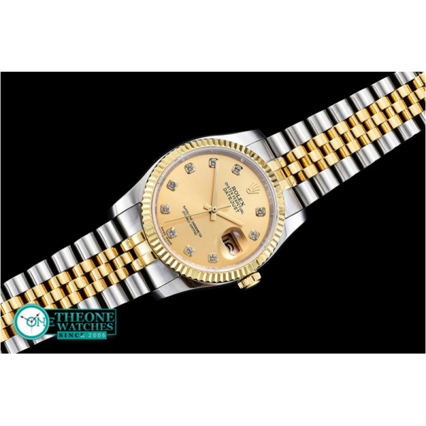 Rolex - DJ 36mm Oyst Flt YG/SS (Wrap) Gold Diams BP A3135 Mod