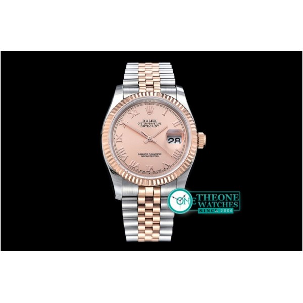 Rolex - DJ 36mm Jub Flt RG/SS Rose Roman BP A3135 Mod