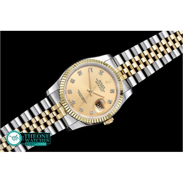 Rolex - DJ 36mm Jub Flt YG/SS Gold Diams BP A3135 Mod