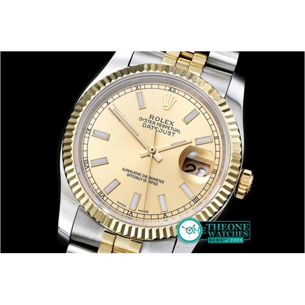 Rolex - DJ 36mm Jub Flt YG/SS Gold Sticks BP A3135 Mod