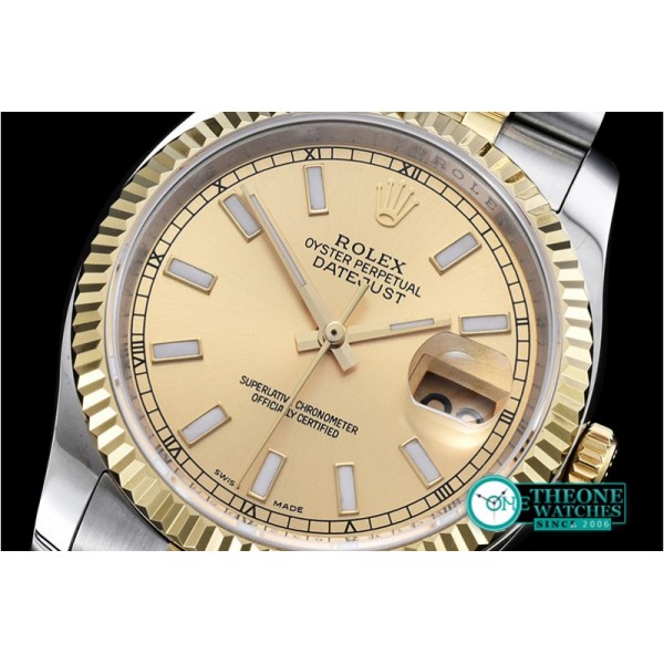 Rolex - DJ 36mm Jub Flt YG/SS Gold Sticks BP A3135 Mod