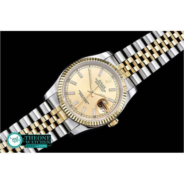 Rolex - DJ 36mm Jub Flt YG/SS Gold Sticks BP A3135 Mod