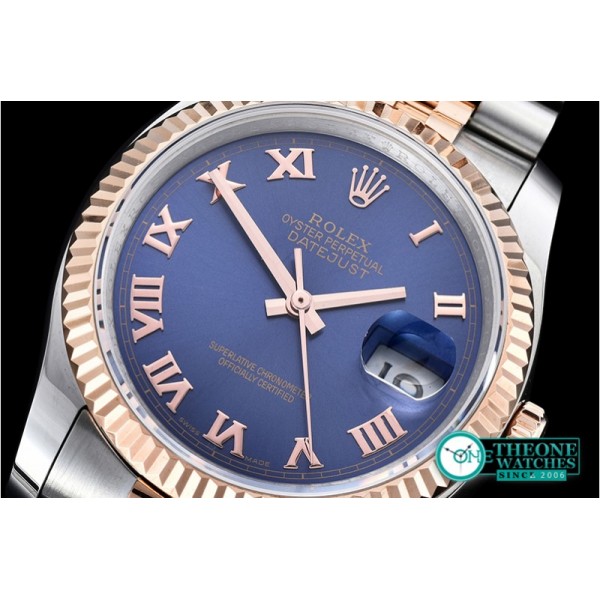 Rolex - DJ 36mm Jub Flt RG/SS Blue Roman BP A3135 Mod