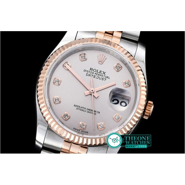 Rolex - DJ 36mm Jub Flt RG/SS Light Grey Diam BP A3135 Mod