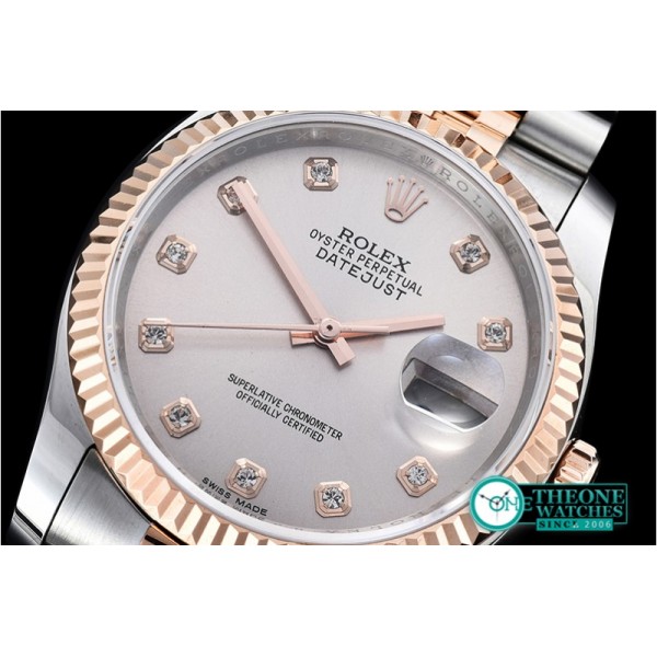 Rolex - DJ 36mm Jub Flt RG/SS Light Grey Diam BP A3135 Mod