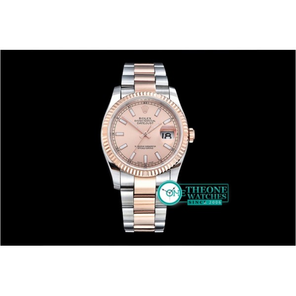 Rolex - DJ 36mm Oyst Flt RG/SS Rose Stick BP A3135 Mod