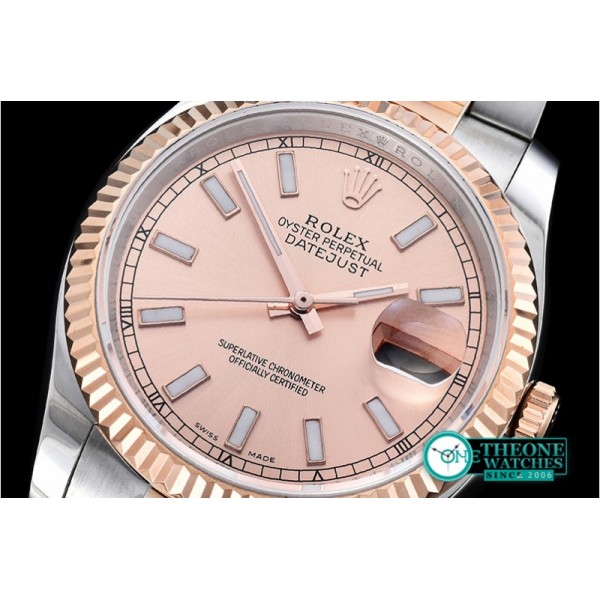 Rolex - DJ 36mm Oyst Flt RG/SS Rose Stick BP A3135 Mod