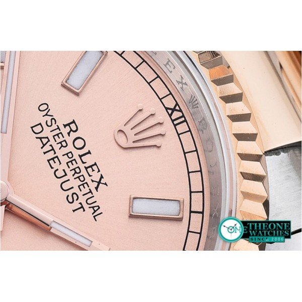 Rolex - DJ 36mm Oyst Flt RG/SS Rose Stick BP A3135 Mod